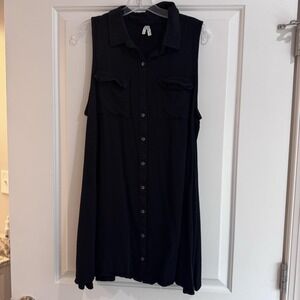 Vintage Mudd Womens Button Front Shirt Dress Black Sleeveless Size XL Y2K